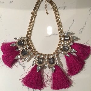 Anthropologie Pink Tassel Statement Necklace